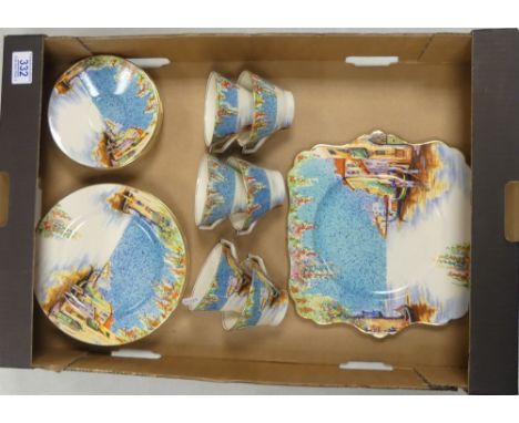 Royal Winton Grimwade Decorative Tea Set to include One Square Sandwich Plate (26cm D), Six Side Plates, Six Cups and Six Sau