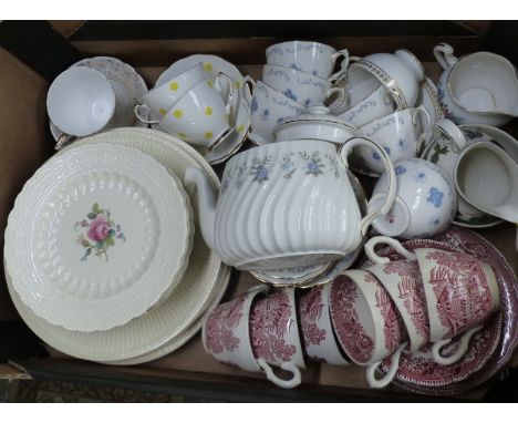 A Mixed Collection of Teaware including Minton Alpine Spring Teapot, Enoch Wedgwood Cups, Saucers and Side Plates, Royal Osbo