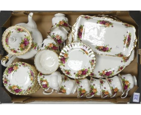 Royal Albert Old Country Rose Part Tea Set To Include A Large Round Serving Platter, Teapot, Sugar Bowl, Milk Jug, Nine Tea C