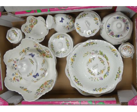 Selection of Aynsley 'Cottage Garden' to include Scalloped Bowl, Vase, Ginger Jars and Trinket Boxes. Etc (1 Tray)