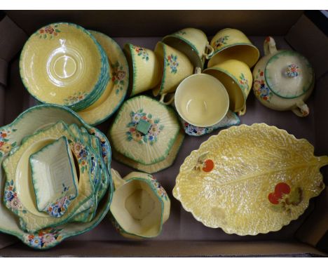 A Collection of Crown Devon Floral Moulded Tea and Dinner ware to include Tea Trios, Side Plates, Milk Jug, Sugar Bowl, Shape