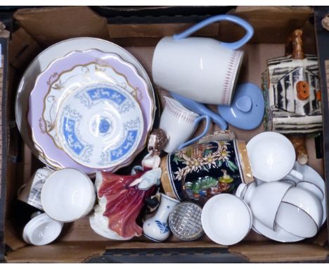 A Mixed Collection of ceramic items to include lady figure Spode Chandelier Teapot and jug, German Tankard (1 Tray)