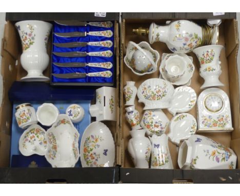 Selection of Aynsley 'Cottage Garden' to include One Lamp, Various Sized Vases, Steak Cutlery Set and Trinket Boxes. Etc (2 T