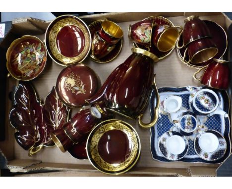 Carltonware, A Collection of Rouge Royale items including Coffee Pot, Coffee Cups and Saucers, Leaf Dish, Handled Bon Bon Dis