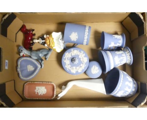 Wedgwood Blue Jasper To Include Footed Vase with Frog, Small Planter, Two Lidded Trinket Boxes, Small Vase, Tankard, Pink Pin