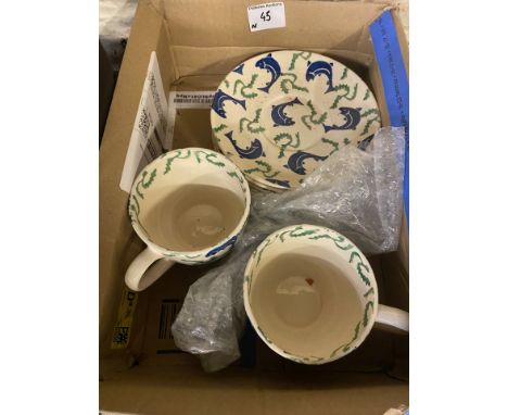 Emma Bridgewater, Two Rare Fish &amp; Weeds Pattern Two Teacups and Four Saucers (6)