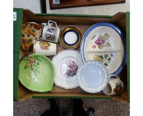 A Mixed Collection of Ceramics including Sunderland Lustre Plate, Wedgwood Queensware Comport, Sarahs Garden two section serv