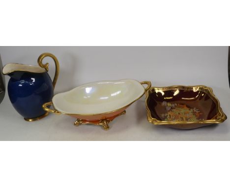 Selection of Carlton Ware Ceramics to include Oriental Square Bowl with light surface marks, Orange and Gilt Edged Footed Bow