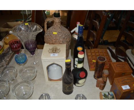 A soda syphon; a bottle of Benedictine liquor; a Bells Scotch whisky decanter etc.  