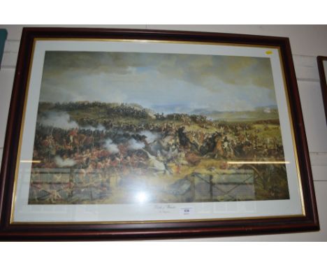 A colour print depicting The Battle of Waterloo