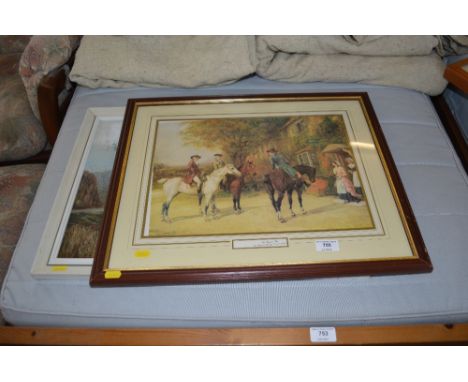 H. Allcard, oil on board study depicting an bridge over a river together with a coloured print entitled 'The Way Side Inn' 