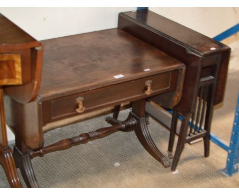 MAHOGANY STAINED DROP LEAF SOFA TABLE &amp; MAHOGANY SUTHERLAND STYLE TABLE     