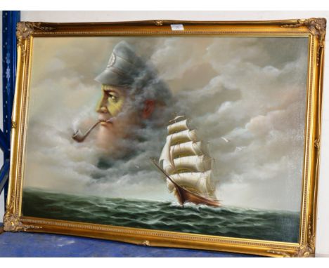 23½" X 35½" GILT FRAMED OIL ON CANVAS - SEASCAPE, SIGNED PATIERNO     