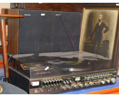 VINTAGE TURNTABLE CASSETTE DESK WITH SPEAKERS     