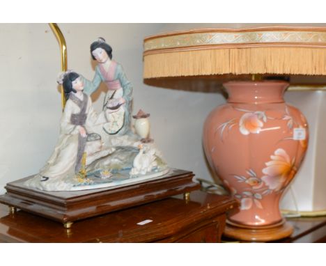 CAPODIMONTE FIGURINE TABLE LAMP WITH SHADE &amp; 1 OTHER  LAMP     