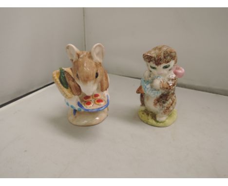Two Beswick Beatrix Potter figures, Appley Dapply, bottle out and Miss Moppett, mottled cat, both BP3B