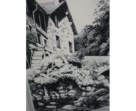 A pen and ink sketch, Francis D Atkinson, The Old Mill, Ambleside, signed and dated June 6th 1944