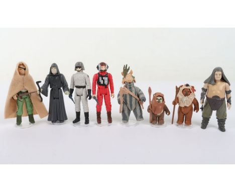 Eight Vintage Star Wars Return of The Jedi Second/Third Wave Action Figures, The Emperor, with cane @ L.F.L.1984 no coo, AT-S