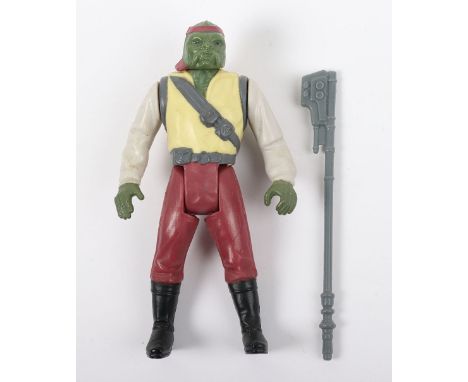 Vintage Star Wars Power of The Force Last 17 Barada loose Action Figure, with Skiff guard battle staff, 3 ¾ inches, in near m