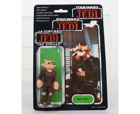 Palitoy General Mills Star Wars Tri Logo Return of The Jedi Ree-Yees Vintage Original Carded Figure, 3 ¾ inches mint, factory