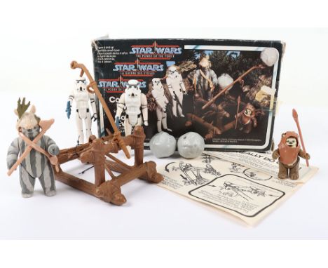 Scarce Vintage Boxed Star Wars The Power of The Force Tri Logo Ewok Combat Complete Playpack, Contents: Ewok Assault Catapult