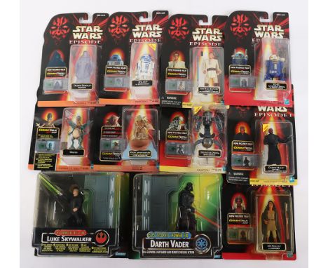 Seventeen sealed and carded Star Wars figures, 1999 Tomy (Hasbro) Episode 1 Collection 1 CommTech Darth Maul with Lightsaber 