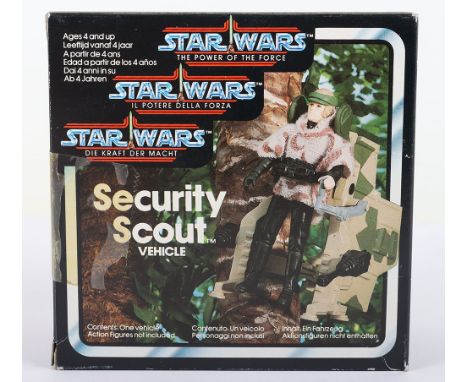 Scarce Vintage Kenner Star Wars The Power of The Force Tri Logo Security Scout Vehicle @LFL 1984, factory sealed, made In Spa