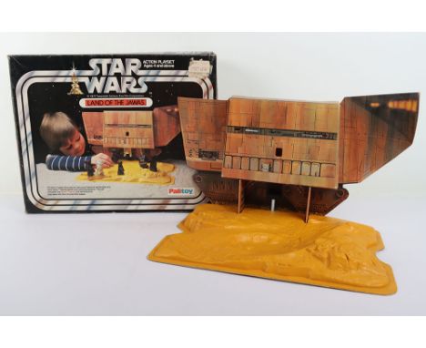 Vintage Palitoy Star Wars Land Of The Jawas Action Playset, Tatoonie landscape and card Jawa Sandcrawler with working elevato