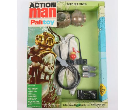 Palitoy Action Man Deep Sea Diver Outfit, 2nd issue circa 1970 Cat No. 34506, contents: white fabric suit, diving helmet, wei