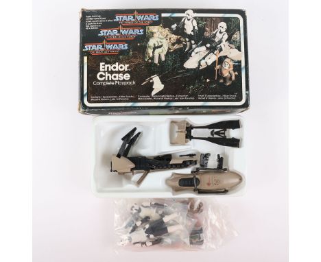 Scarce Vintage Boxed Star Wars The Power of The Force Tri Logo Endor Chase Complete Playpack, Contents: 2 Biker Scouts, Wicke