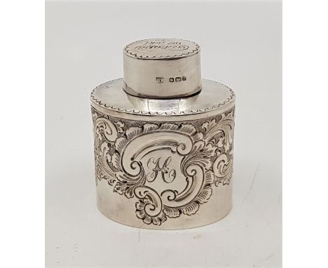 A Victorian silver tea caddy, by Lee &amp; Wigfull, Sheffield 1895, of ovoid form, with repouuse leaf and scroll side, height