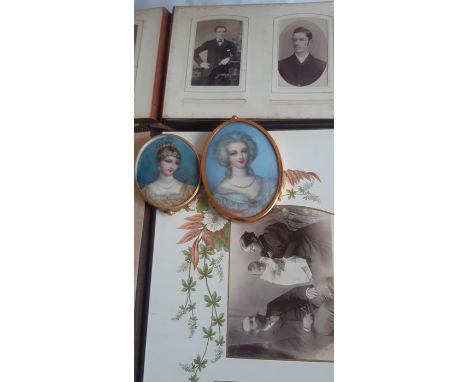 A collection of 19th cent photo albums and portrait miniatures