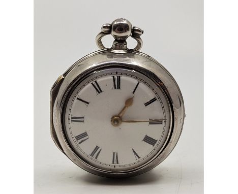 A George III William Travers (London) pair cased silver pocket watch, key wind verge fusee movement no.11345, having white en
