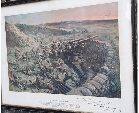 WW2 Interest 1st Batalion Scots Guards signed print Lawrence Cuneo wigned and dedicated lower right in ink
