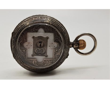An unusual ladies' silver open face pocket watch, crown wind, having white enamel dial marked "Patent" with rectangular viewi
