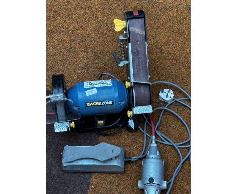 Workzone bench sander & grinder with foot pedal