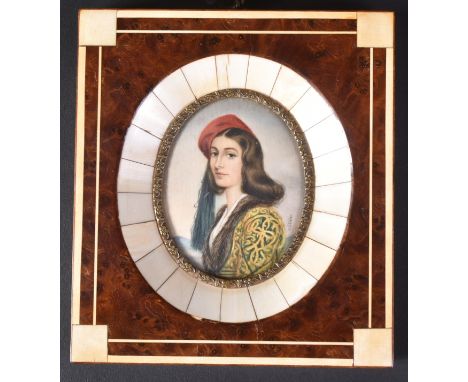 A 19th Century oval portrait miniature painting by N Stieler in original frame. The painting depicting Katherina Rosa Botsari