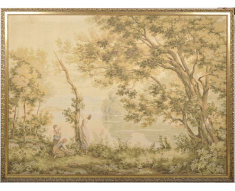A large 20th century tapestry wall hanging.&nbsp; Tapestry depicting a large forest scene with a mother foraging from a tree 
