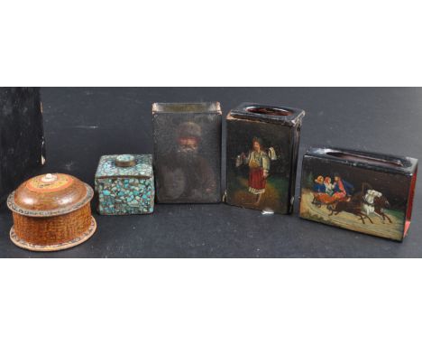 A collection of assorted 19th &amp; 20th Century boxes. Most Russian in origin including painted portrait examples, specimen 