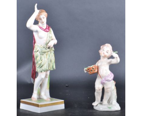 Two 19th Century Italian Naples mark Capodimonte porcelain figurines comprises a standing maide / Venus figure along with a c