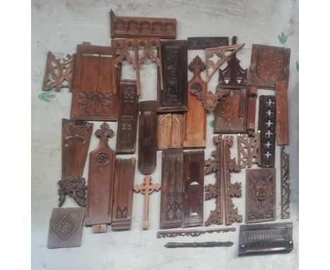 A large collection of assorted 19th Century &amp; other carved religious ecclesiastical panels. Includes various Gothic archi
