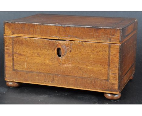 A 19th century mahogany, satinwood inlaid trinket / jewellery box raised on bun feet, hinged lid open to reveal spacious inte