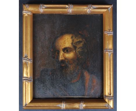 An 18th Century Italian School oil on board portrait painting study depicting a religious man / elderly Philosopher. The figu