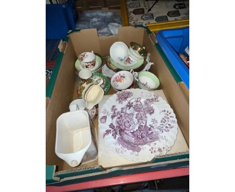 A mixed lot of pottery and ceramics including Clarice Cliff, Wedgwood, Spode, bone china tea cups, Norman Rockwell plates etc