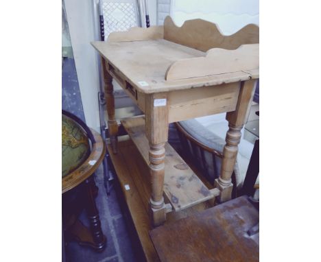 A Victorian pine washstand together with a light oak TV stand. 