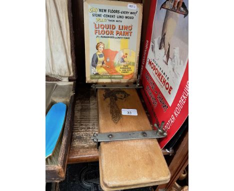 A vintage advertisement sign "Gay New Floors-Every Way! Stone.Cement.Lino.Wood Paint Them With 'Liquid Lino' Floor Paint....'