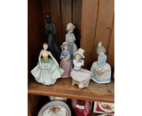 6 figures including Nao, Doulton Cynthia HN2440, and Tenderness (black) HN2714 