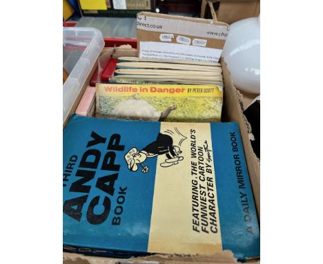 A box of vintage cartoon/card collectables to include 5 Andy Cap, 1 The Gambols, 2 The Perishers, 2 Spitting Image, 4 cartoon