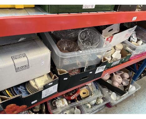 8 boxes of glassware and ceramics to include china tea set, bowls, collector's plates, etc 