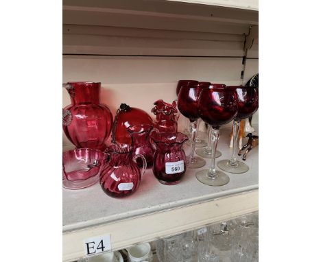 14 items of cranberry and ruby glass including 6 wine glasses 